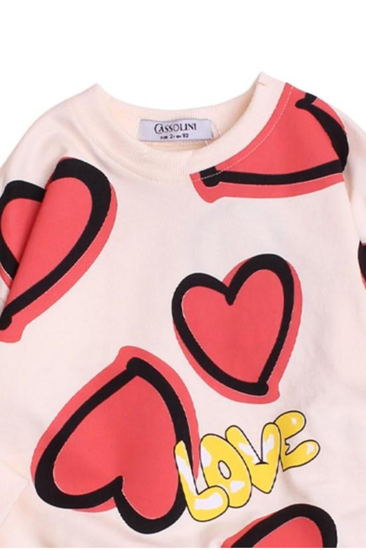 Tatlı Kalp Desenli Oversize Alt Üst Bebek Çocuk Eşorfman Takımı